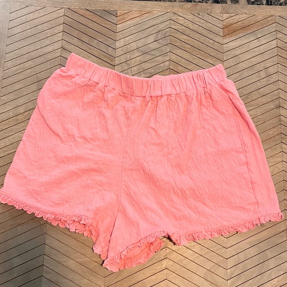 Free People Beach Twyla Ruffle Slubbed Cotton Pink Shorts with Micro Ruffle - Picture 5 of 9